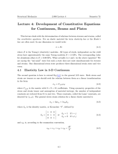 Lecture 4: Development of Constitutive Equations for Continuum, Beams and Plates