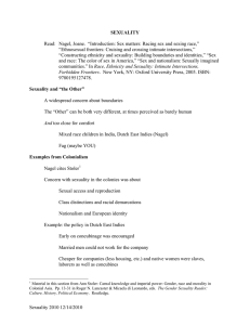 SEXUALITY  Read:  Nagel, Joane.  “Introduction: Sex matters: Racing sex... “Ethnosexual frontiers: Cruising and crossing intimate intersections,”