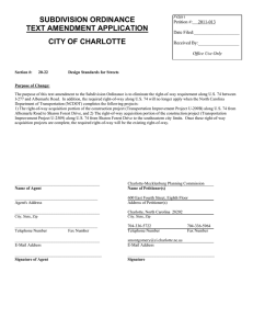 SUBDIVISION ORDINANCE TEXT AMENDMENT APPLICATION CITY OF CHARLOTTE