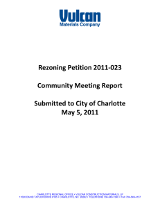   Rezoning Petition 2011‐023  Community Meeting Report  Submitted to City of Charlotte 