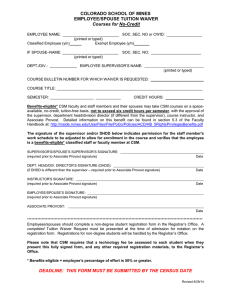 COLORADO SCHOOL OF MINES EMPLOYEE/SPOUSE TUITION WAIVER Courses for No-Credit