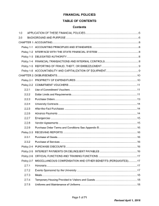 FINANCIAL POLICIES TABLE OF CONTENTS Contents