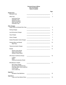 Colorado School of Mines Fees and Charges Table of Contents Page