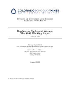 Replicating Sachs and Warner: The 1997 Working Paper Working Paper Series