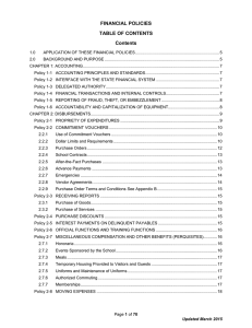 FINANCIAL POLICIES TABLE OF CONTENTS Contents