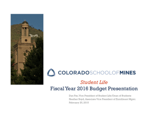 Student Life Fiscal Year 2016 Budget Presentation