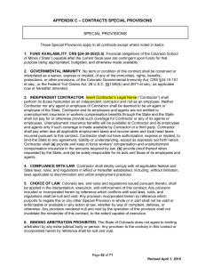 APPENDIX C – CONTRACTS SPECIAL PROVISIONS SPECIAL PROVISIONS