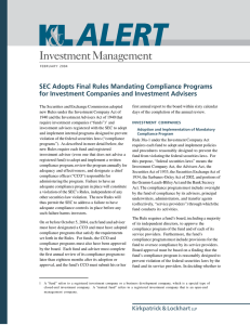 Investment Management SEC Adopts Final Rules Mandating Compliance Programs