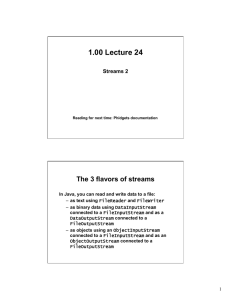 1.00 Lecture 24 The 3 flavors of streams Streams 2