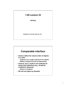 Comparable interface 1.00 Lecture 34 Sorting in a class