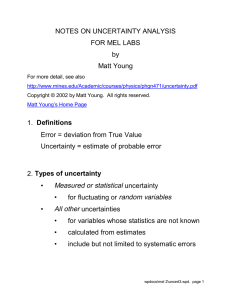 NOTES ON UNCERTAINTY ANALYSIS FOR MEL LABS by Matt Young