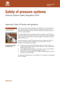 Safety of pressure systems Pressure Systems Safety Regulations 2000