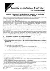 Radiation Protection in School Science: Guidance for Employers