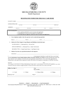 MECKLENBURG COUNTY Health Department REGISTRATION FORM FOR CHILD DAY CARE HOME
