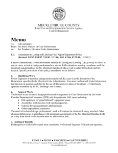 Memo MECKLENBURG COUNTY Land Use and Environmental Service Agency Code Enforcement