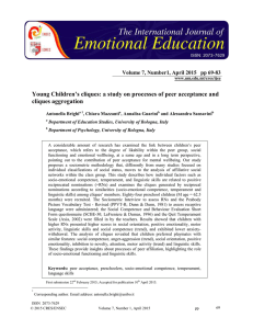 Young Children’s cliques: a study on processes of peer acceptance... cliques aggregation  Volume 7, Number1, April 2015   pp 69-83
