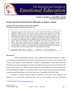 Social, emotional and behaviour difficulties in Maltese schools Carmel Cefai