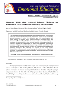 Adolescent  Beliefs  about  Antisocial  Behavior: ... Moderators of Links with Parental Monitoring and Attachment