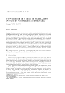 CONVERGENCE OF A CLASS OF MULTI-AGENT SYSTEMS IN PROBABILISTIC FRAMEWORK ·