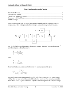 Colorado School of Mines CHEN403 Direct Synthesis Controller Tuning