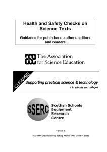 Health and Safety Checks on Science Texts Guidance for publishers, authors, editors