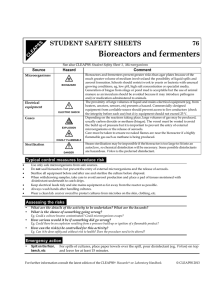 Bioreactors and fermenters b STUDENT SAFETY SHEETS