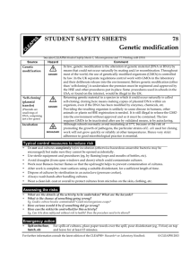 ! Genetic modification STUDENT SAFETY SHEETS
