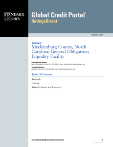 Mecklenburg County, North Carolina; General Obligation; Liquidity Facility Summary: