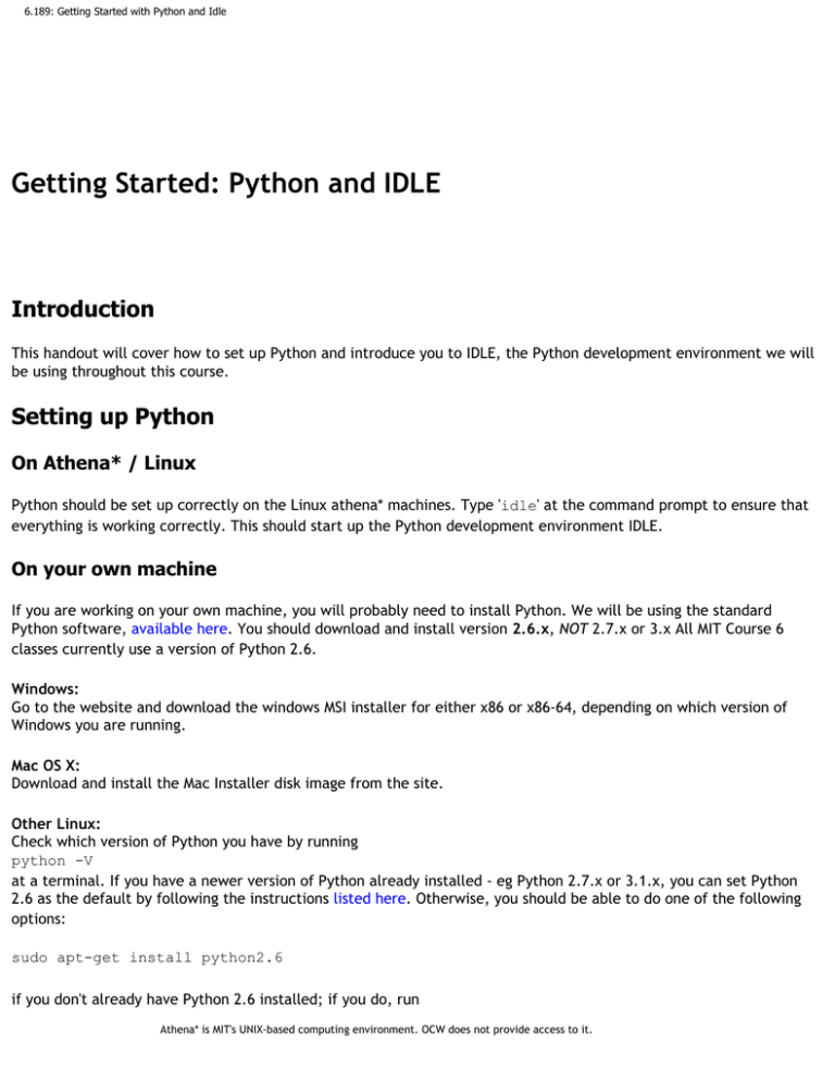6.189: Getting Started with Python and Idle