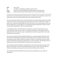   June 2, 2010  Curt Walton, City Manager, and Mayor and City Council  David Jarrett, Charlotte‐Mecklenburg Utilities Advisory Committee Chair 