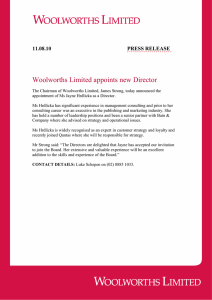 Woolworths Limited appoints new Director  PRESS RELEASE 11.08.10