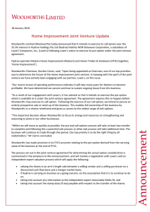 Home Improvement Joint Venture Update
