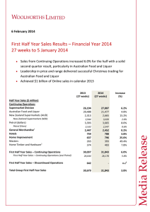 First Half Year Sales Results – Financial Year 2014