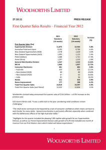First Quarter Sales Results – Financial Year 2012  27.10.11     
