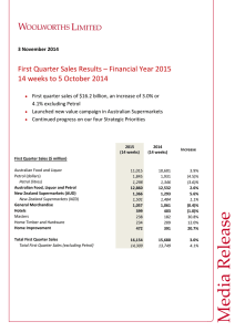 First Quarter Sales Results – Financial Year 2015