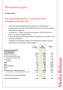First Quarter Sales Results – Financial Year 2014