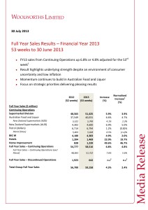 Full Year Sales Results – Financial Year 2013