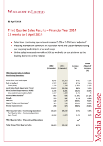 Third Quarter Sales Results – Financial Year 2014