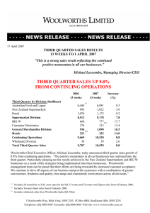 THIRD QUARTER SALES RESULTS 13 WEEKS TO 1 APRIL 2007
