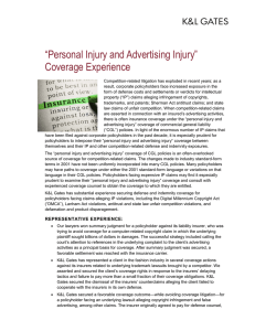 “Personal Injury and Advertising Injury” Coverage Experience