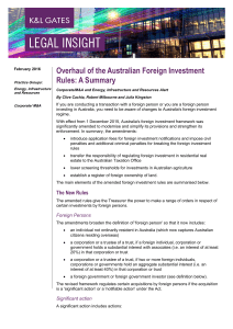 Overhaul of the Australian Foreign Investment Rules: A Summary