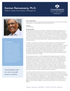 Kannan Ramaswamy, Ph.D. William D. Hacker Chair Professor of Management