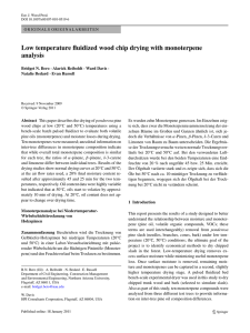 Low temperature fluidized wood chip drying with monoterpene analysis