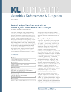 UPDATE Securities Enforcement &amp; Litigation Federal Judges Slam Door on Antitrust