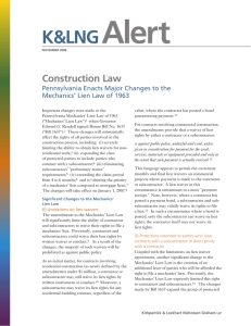 Alert K&amp;LNG Construction Law Pennsylvania Enacts Major Changes to the