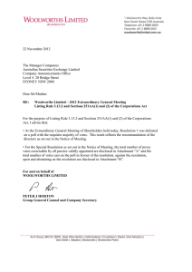 22 November 2012  The Manager Companies Australian Securities Exchange Limited