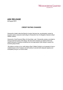   ASX RELEASE  CREDIT RATING CHANGES  28 August 2015 