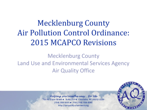 Mecklenburg County Air Pollution Control Ordinance: 2015 MCAPCO Revisions
