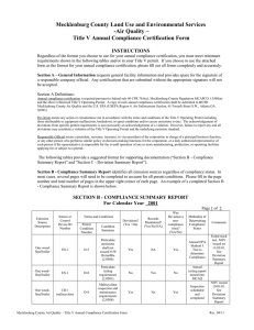 Mecklenburg County Land Use and Environmental Services -Air Quality –