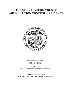 THE MECKLENBURG COUNTY AIR POLLUTION CONTROL ORDINANCE  December 15 2015